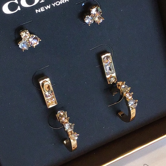 3 PAIRS BOXED Coach Crystal Earrings - Picture 3 of 4